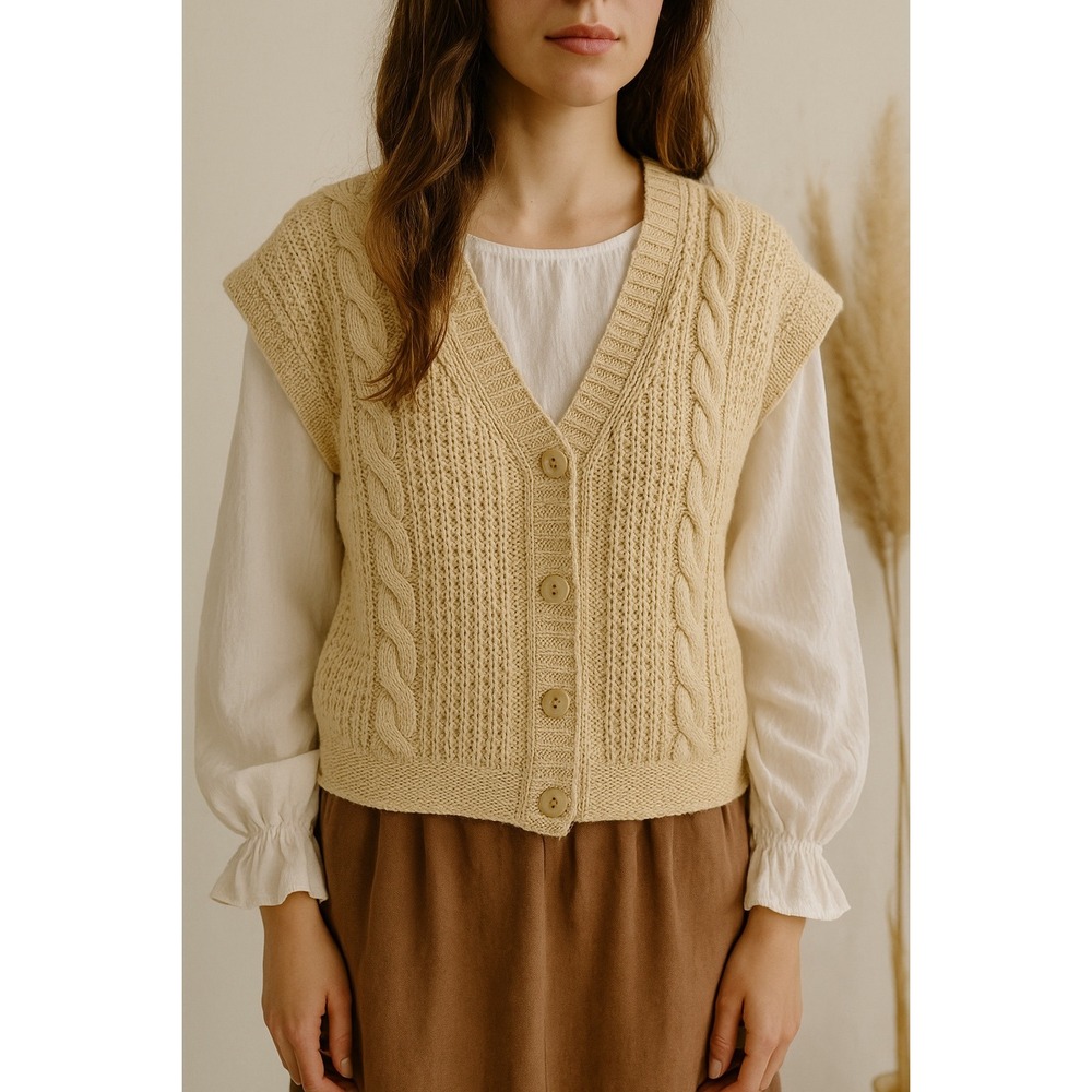 Vintage 70's Wool Cable Knit Vest Yugoslavia Woolmark Size 42 (M) Rustic Cottage